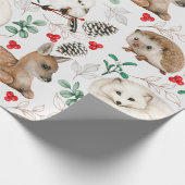 Papier Cadeau Aquarelle Noël Bois Animaux, Pinecones (Coin)