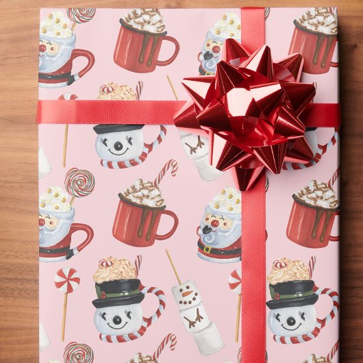 Papier Cadeau Aquarelle Noël Chocolat de cacao chaud