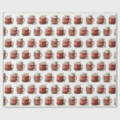 Papier Cadeau Aquarelle Noël Coca Chaud En Muqueuses Rouges (Plat)