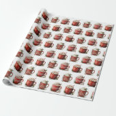 Papier Cadeau Aquarelle Noël Coca Chaud En Muqueuses Rouges (Déroulé)