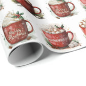 Papier Cadeau Aquarelle Noël Coca Chaud En Muqueuses Rouges (Coin rond)