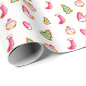 Papier Cadeau Aquarelle Noël Cookies Vacances Mignonnes (Coin rond)