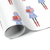 Papier Cadeau Aquarelle Noël Fashion Girl with Presents (Coin rond)