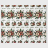 Papier Cadeau Aquarelle Noël Floral (Plat)