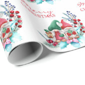 Papier Cadeau Aquarelle Noël Gnome (Coin rond)