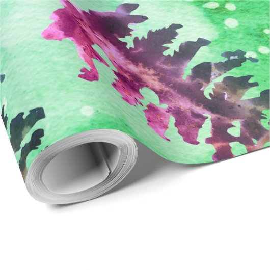 Papier Cadeau Aquarelle Noël Hiver Forêt Cerfs Animaux W (Coin rond)