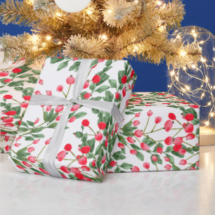 Papier Cadeau Aquarelle Noël Holly Berries Fêtes