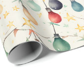 Papier Cadeau Aquarelle Noël Lumière Strand Garland (Coin rond)