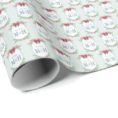 Papier Cadeau Aquarelle Noël Monogramme Mariage Crest (Coin rond)