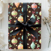 Papier Cadeau Aquarelle Noël Ornement Brown