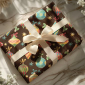 Papier Cadeau Aquarelle Noël Ornement Brown