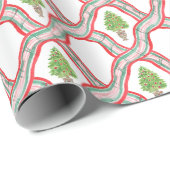 Papier Cadeau Aquarelle Noël Plaid Ruban Arbre de Noël (Coin rond)