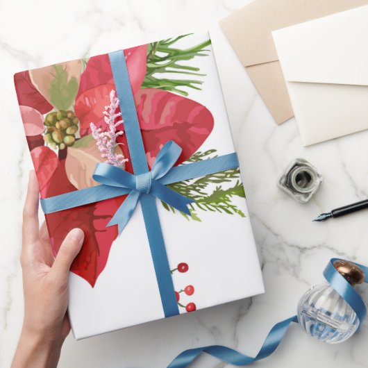 Papier Cadeau Aquarelle Noël Pointsettia Fleurs Floral W (Cadeaux)
