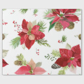 Papier Cadeau Aquarelle Noël Pointsettia Fleurs Floral W (Plat)