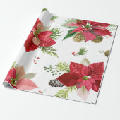 Papier Cadeau Aquarelle Noël Pointsettia Fleurs Floral W (Déroulé)