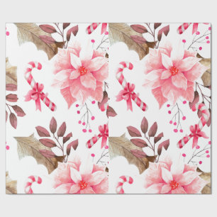 Papier Cadeau Aquarelle Noël Pointsettia Fleurs florales