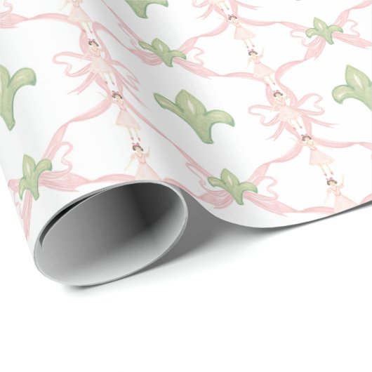 Papier Cadeau Aquarelle Noël rose et vert Ballerina (Coin rond)