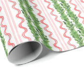 Papier Cadeau Aquarelle Noël Rouge à rayures rousses Garland (Coin rond)