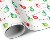 Papier Cadeau Aquarelle Noël Rouge et Vert Lumières à cordes (Coin rond)