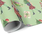 Papier Cadeau Aquarelle Noël Shopping Mode Fille (Coin rond)