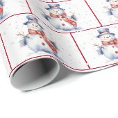 Papier Cadeau Aquarelle Noël Snowmen Dans Les Flèches De Neige (Coin rond)