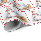 Papier Cadeau Aquarelle Noël Snowmen Dans Les Flèches De Neige (Coin rond)