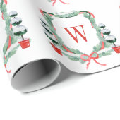 Papier Cadeau Aquarelle Noël Topio Cimier Monogramme (Coin rond)