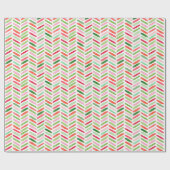 Papier Cadeau Aquarelle Noël Vert et Rouge Motif Zigzag (Plat)