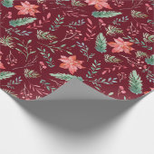 Papier Cadeau Aquarelle Noël Vert Floral Rouge Maroon (Coin)