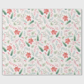 Papier Cadeau Aquarelle Noël Vert Flore rouge blanc (Plat)
