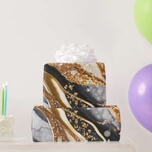 Papier Cadeau Aquarelle Noir & Or Parties scintillant Agate Encr