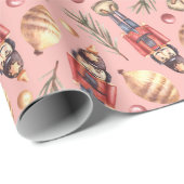 Papier Cadeau Aquarelle Nutcracker Pine Noël (Coin rond)