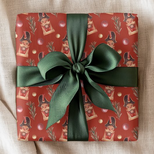 Papier Cadeau Aquarelle Nutcracker Pine Noël