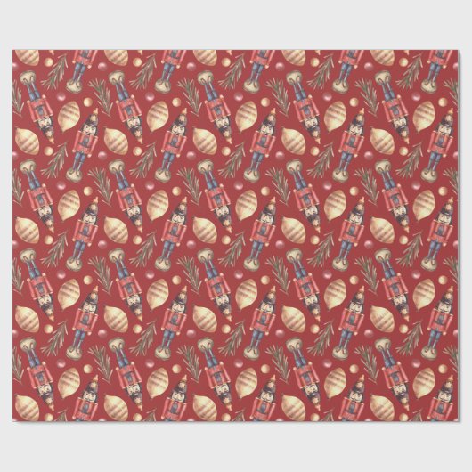 Papier Cadeau Aquarelle Nutcracker Pine Noël (Plat)