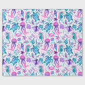 Papier Cadeau Aquarelle Océan Créatures sous la mer Anniversaire (Plat)