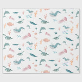 Papier Cadeau Aquarelle Océan Motif d'animaux marins (Plat)
