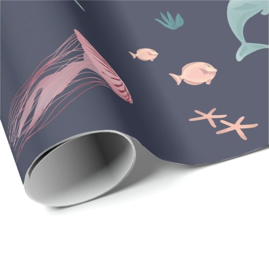 Papier Cadeau Aquarelle Océan Sea Animaux Motif bleu (Coin rond)