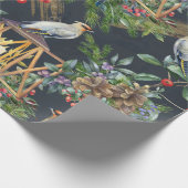 Papier Cadeau Aquarelle Oiseau et dessins de lanternes Noël (Coin)