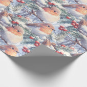 Papier Cadeau Aquarelle Oiseaux de Noël dans les arbres (Coin)