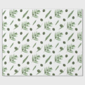 Papier Cadeau Aquarelle Olives vertes et Branches d'olivier (Plat)