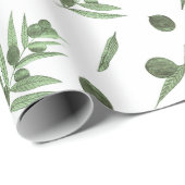 Papier Cadeau Aquarelle Olives vertes et Branches d'olivier (Coin rond)