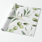Papier Cadeau Aquarelle Olives vertes et Feuilles Pattes sans co (Déroulé)