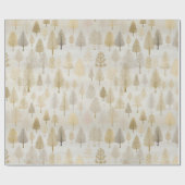 Papier Cadeau Aquarelle or Arbres de Noël (Plat)