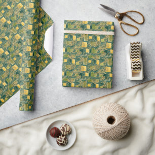Papier Cadeau Aquarelle Or Faux Vert