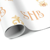 Papier Cadeau Aquarelle Or Flore 3 Lettre Monogramme (Coin rond)