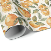 Papier Cadeau Aquarelle orange et feuille Motif sans couture (Coin rond)