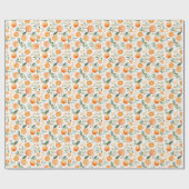 Papier Cadeau Aquarelle orange & Feuilles en blanc (Plat)