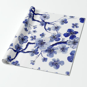 Papier Cadeau "Aquarelle orientale motif avec branche sakura. S