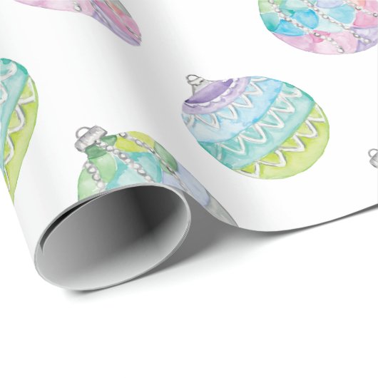 Papier Cadeau Aquarelle ornements de Noël (Coin rond)
