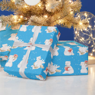 Papier Cadeau Aquarelle Ours Polaires Dans Les Snowflakes